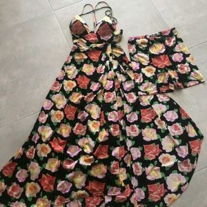 VINTAGE Gianni Versace Istante Floral Dress, high slit, size small. RARE!